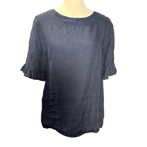 100% pure linen dusky blue Blouse with Elegant Design - Picture 1 of 10